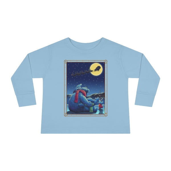 Polar Bears Santa Moon Christmas Toddler Long Sleeve Tee