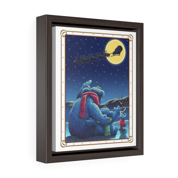 Polar Bears Santa Moon Vertical Framed Premium Gallery Wrap Canvas