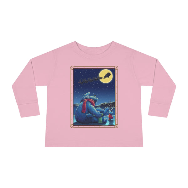 Polar Bears Santa Moon Christmas Toddler Long Sleeve Tee