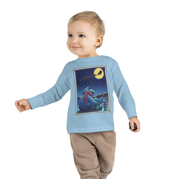 Polar Bears Santa Moon Christmas Toddler Long Sleeve Tee