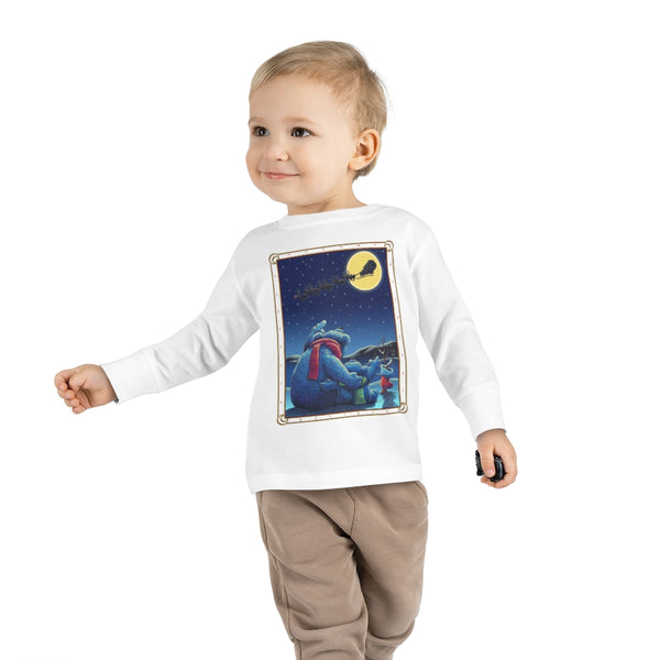 Polar Bears Santa Moon Christmas Toddler Long Sleeve Tee