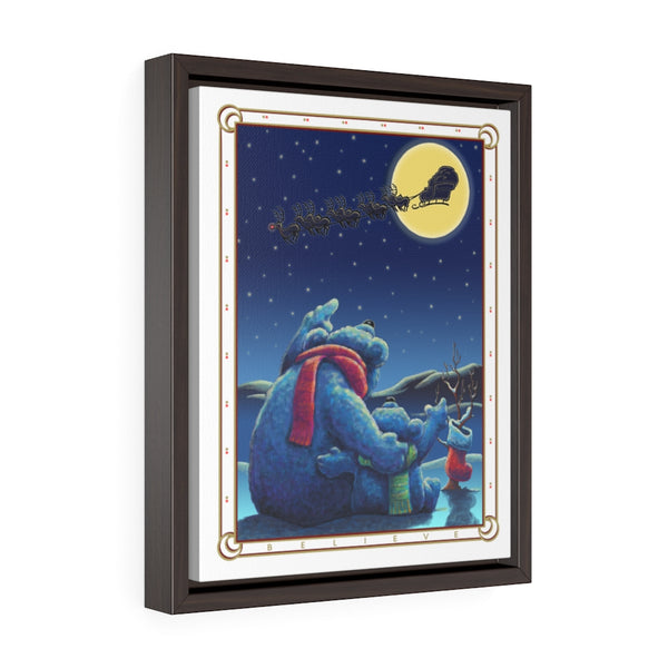 Polar Bears Santa Moon Vertical Framed Premium Gallery Wrap Canvas