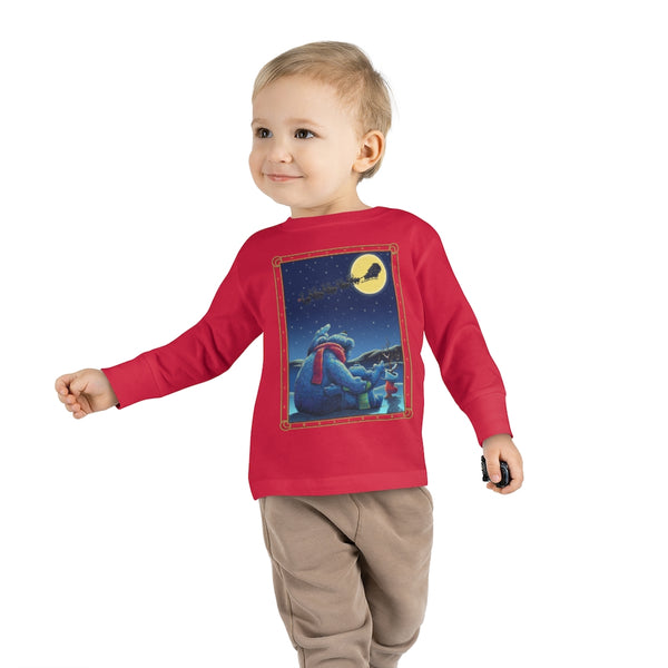 Polar Bears Santa Moon Christmas Toddler Long Sleeve Tee