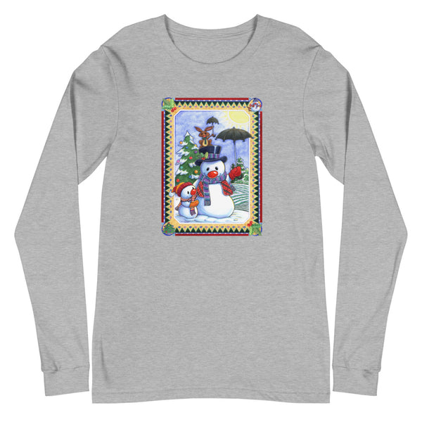 Snowman Umbrella Christmas Unisex Long Sleeve Tee