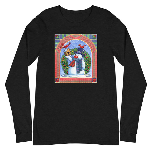 Snowman Birdhouse Christmas Unisex Long Sleeve Tee