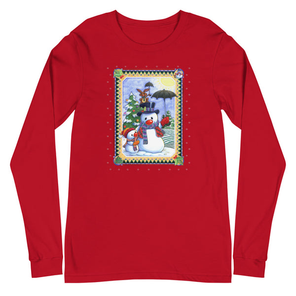 Snowman Umbrella Christmas Unisex Long Sleeve Tee