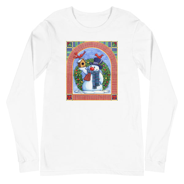 Snowman Birdhouse Christmas Unisex Long Sleeve Tee