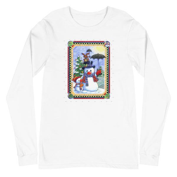 Snowman Umbrella Christmas Unisex Long Sleeve Tee