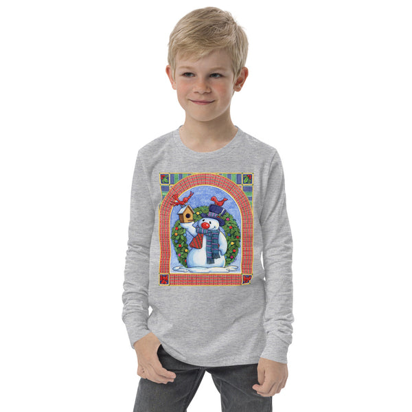 Snowman Birdhouse Christmas Youth long sleeve tee