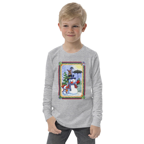 Snowman Umbrella Christmas Youth long sleeve tee