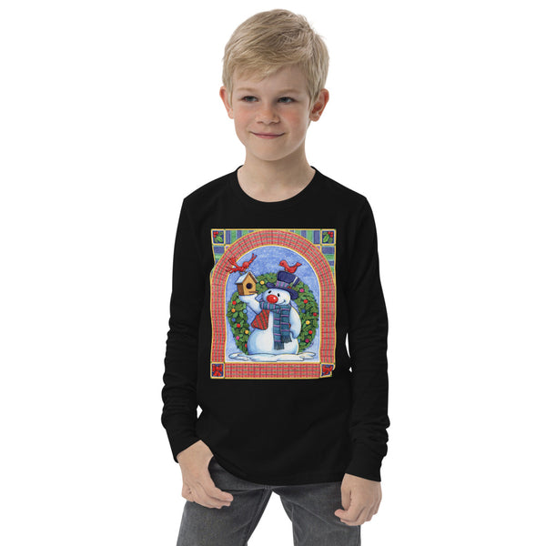 Snowman Birdhouse Christmas Youth long sleeve tee
