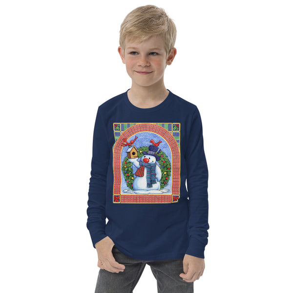 Snowman Birdhouse Christmas Youth long sleeve tee