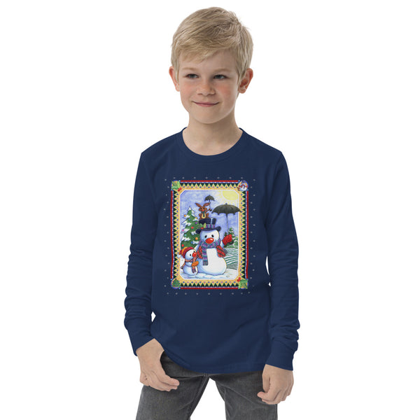 Snowman Umbrella Christmas Youth long sleeve tee