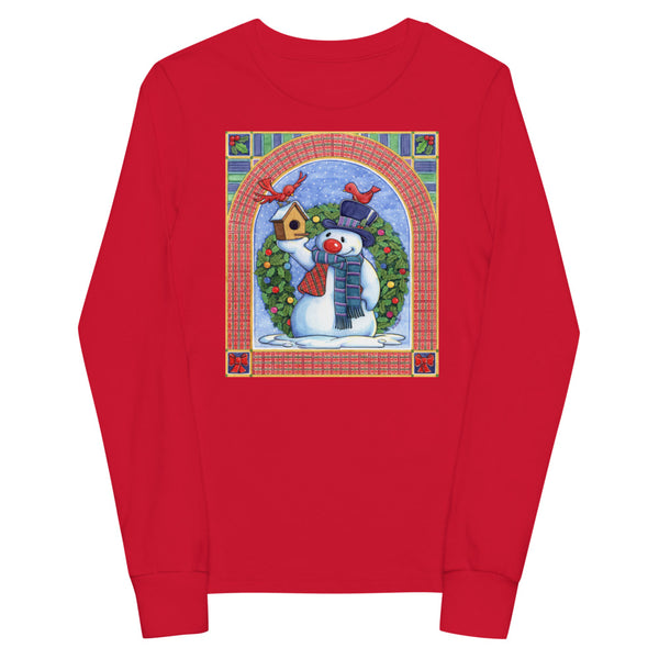 Snowman Birdhouse Christmas Youth long sleeve tee