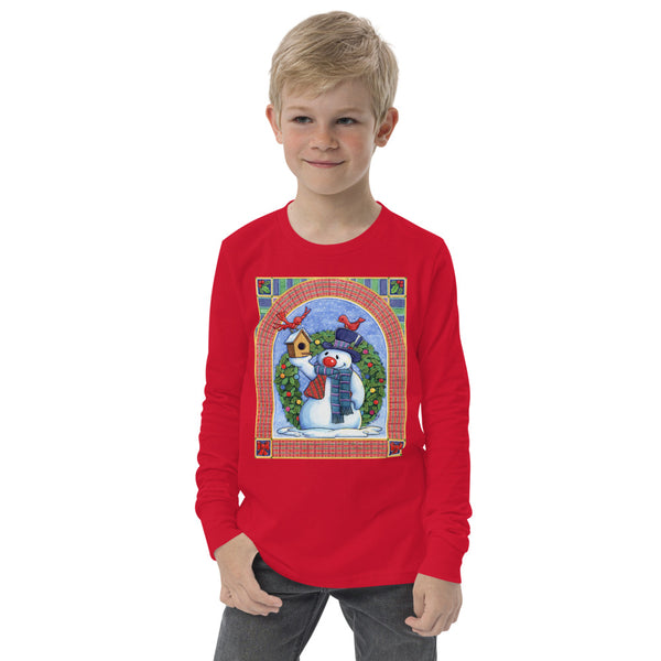 Snowman Birdhouse Christmas Youth long sleeve tee