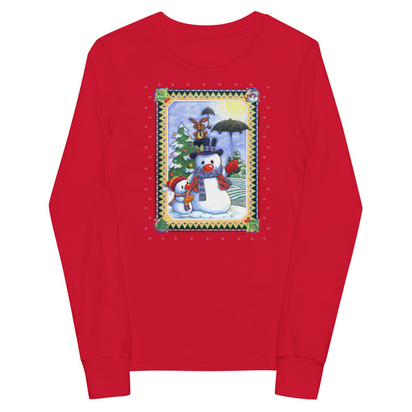 Snowman Umbrella Christmas Youth long sleeve tee
