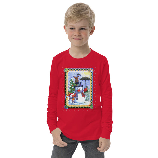 Snowman Umbrella Christmas Youth long sleeve tee